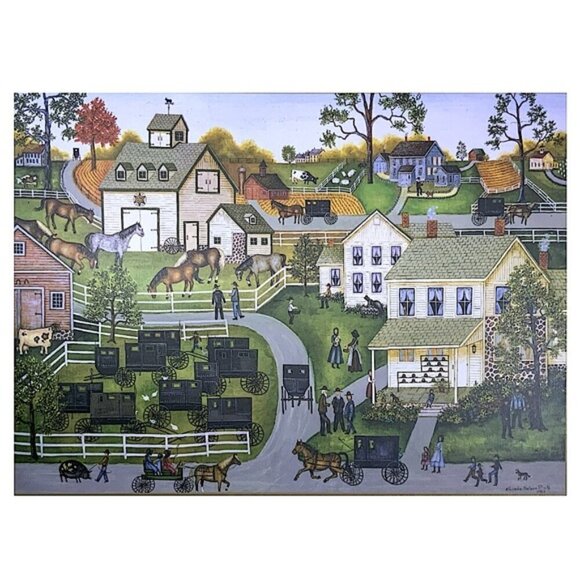 Hometown Amish Village Puzzle Folk Art Masterpieces 26.75 x 19.25 in New Sealed - Picture 2 of 16